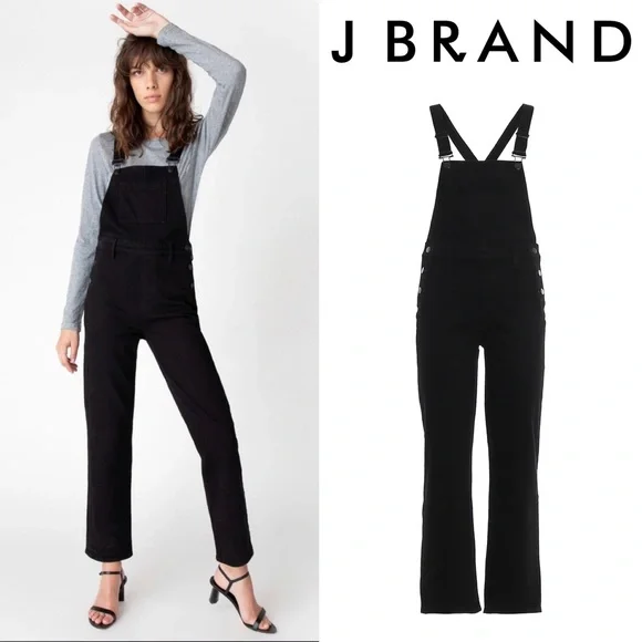 J BRAND JULES OVERALLS JEAN DUNGAREES BLACK BOYFRIEND STRAIGHT LEG RETRO DENIM M - Picture 3 of 16